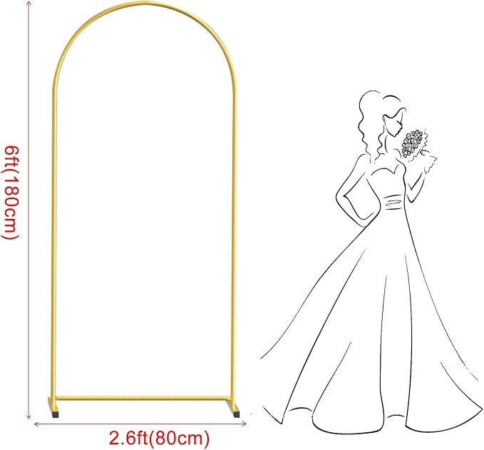6FT Gold Metal Arch Backdrop Stand, Square Balloon Arch Stand Wedding Frame for Birthday Party, Baby Shower, and Ceremony Decoration