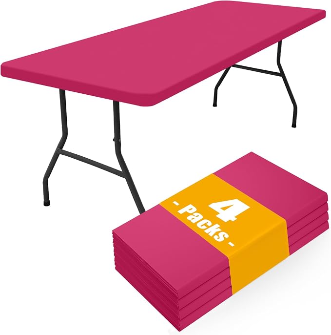 Smiry 4 Pack Rectangle Picnic Table Cloth, Waterproof Elastic Fitted Tablecloths, Washable Polyester Rectangular Patio Table Cover for Camping, Indoor and Outdoor (Fuchsia, 30"x72")