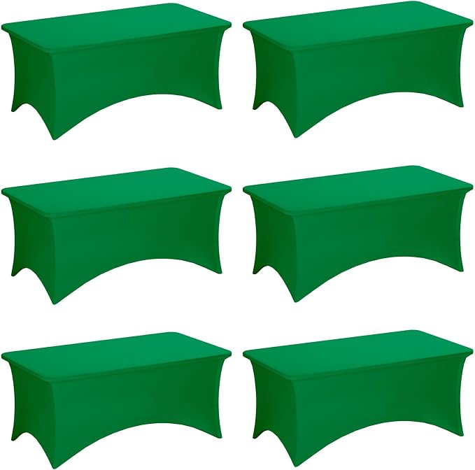 Fixwal 6 Pack 6Ft Green Table Cover, Spandex Fitted Tablecloths Rectangle, Wrinkle-Free and Stretch Folding Table Cloth for Banquet, Wedding, Party, Trade Show