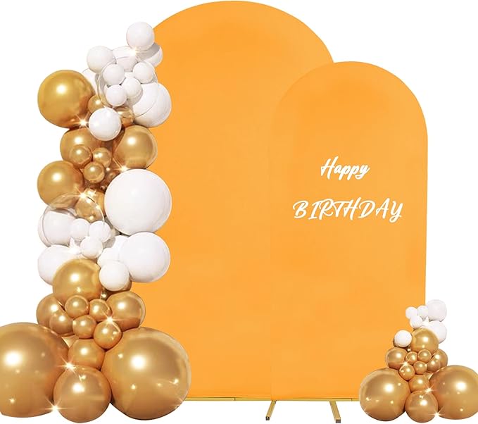 Set of 2 Gold Wedding Arch Stand Cover Round Top Spandex Fitted Arch Cover for Baptism Birthday Party Baby Shower Wedding Arch Stand Decoration（7.2FT, 6.6FT）
