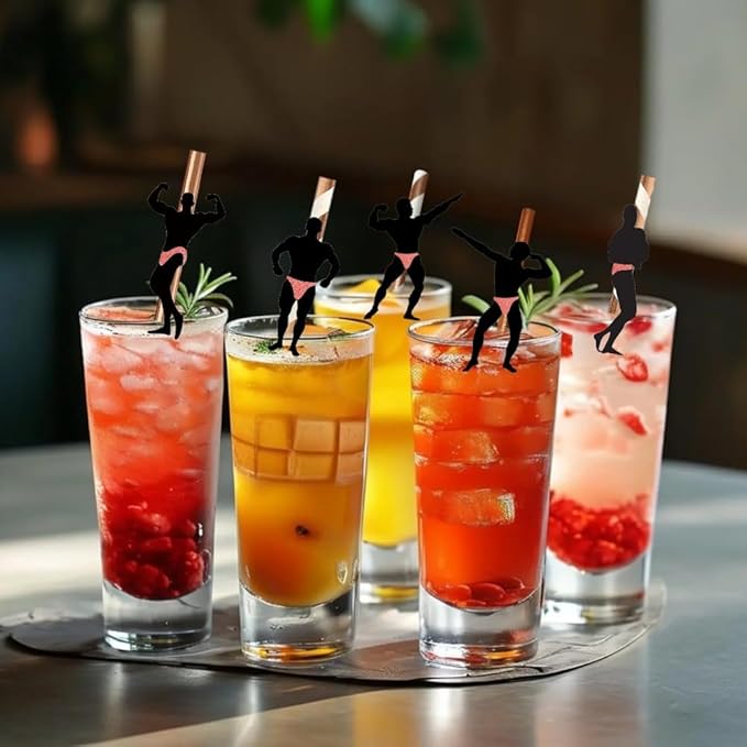 Bachelorette Naughty Stripper Pole Male Dancer Straw 36pcs Bachelorette Party Naughty Nye Paper Straws for Hens Girls Night Adults, Funny Dancing MEN Thick Straws Ladies Bridal Shower Decoration