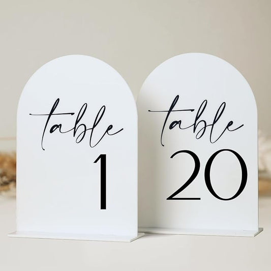 HOODO White Arch Wedding Table Numbers 1-20 with Stands, 5"x7" Arched Acrylic Signs and Holders, White Arch Table Numbers for Wedding Reception, Centerpiece, Party, Anniversary, Event