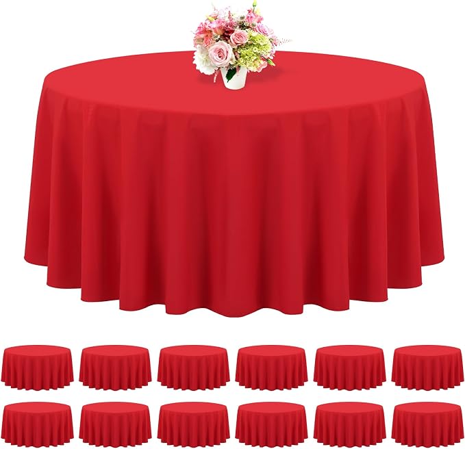 12 Pack Round Tablecloths - 90 Inch, Red Polyester Table Cover, Stain and Wrinkle Resistant Washable Fabric, Perfect for Wedding Banquet Parties