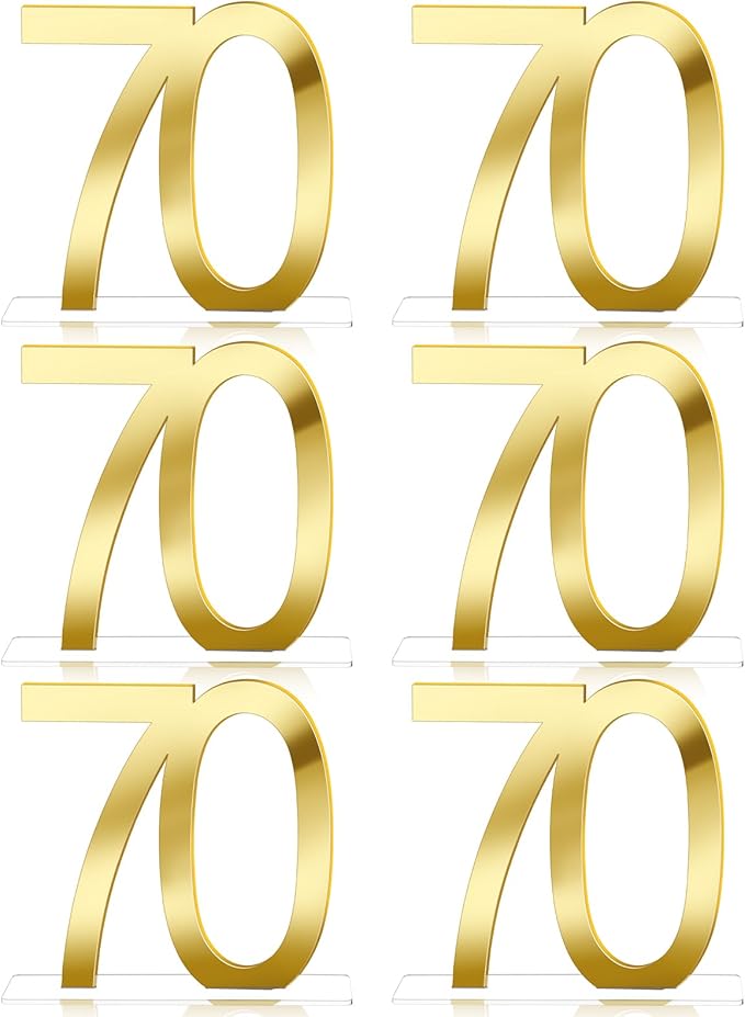 Threehoney Mirror Gold 70th Birthday Decorations for Men and Women Acrylic Anniversary Decorations Table Numbers Centerpieces for Birthday Party