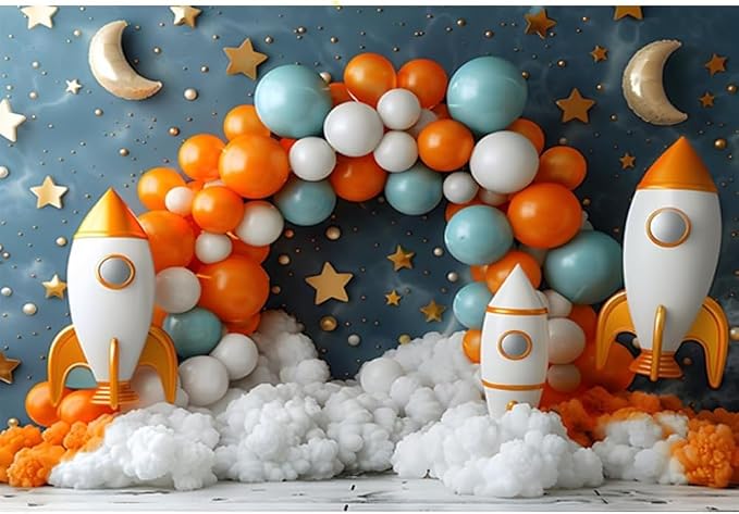 7x5ft Outer Space Backdrop Solar System Themed Party Photo Background Universe Planet Galaxy Rocket Baby Shower Boy Kids Birthday Party Photo Studio Props