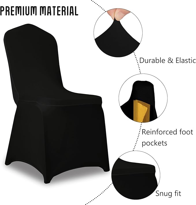 100 Pack Black Stretch Polyester Spandex Chair Covers Universal Washable Removable Chair Slipcovers Protector for Wedding Banquet Events Party Dining Decoration