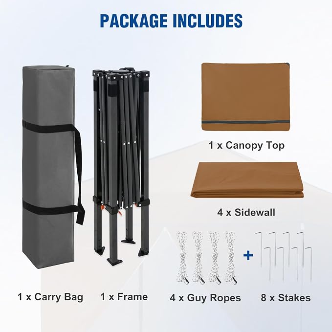 6x4 Pop Up Canopy Tent with Four Wall Panels, Instant Portable Beach Canopy, Outdoor Tent with Carry Bag for Camping, Sports, Tailgating, Events, Khaki