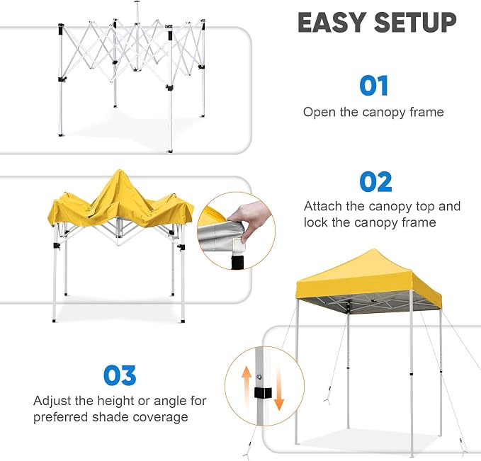 COOS BAY 5x5 Pop Up Canopy Tent, Portable Lightweight Sun Shelter with Carry Bag, Easy Setup Outdoor Canopy for Beach, Camping, Sports & Backyard Shade, Yellow