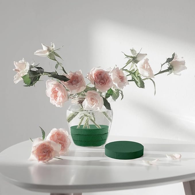 12 Pieces Round Floral Foam Wet Green Flower Foam DIY Flower Arrangement Kit for Aisle Wedding Party Decoration(8 x 8 x 1.57 Inches)