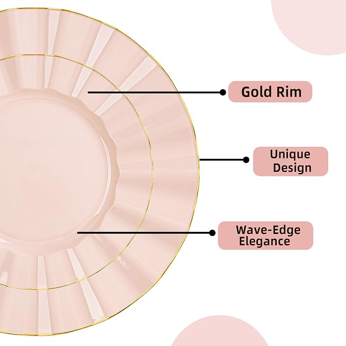 175PCS Gold and Pink Plastic Dinnerware Set, Plastic Party Plates for 25 Guests, 50 Disposable Plates, 25 Heavy Duty Silverware, 25 Cups, 25 Napkins for Party and Wedding