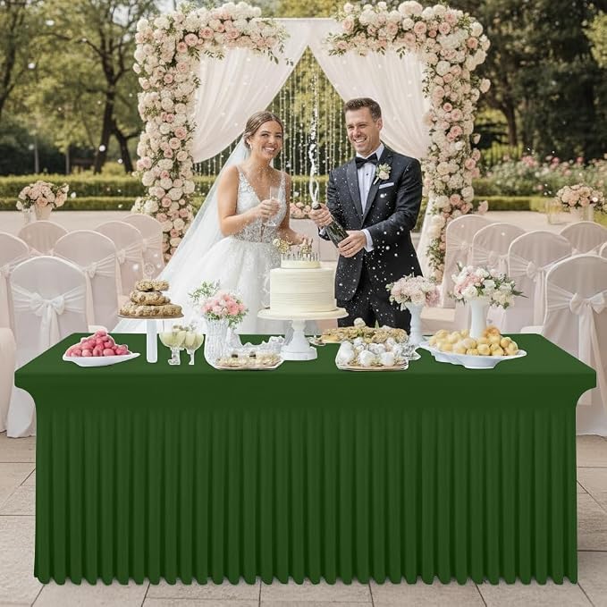 Smiry Spandex Tablecloth, Elastic Fitted Stretch Tablecloth for 4FT Rectangle Tables, Waterproof Washable Table Cover Skirt for Outdoor, Wedding, Banquet & Parties (Olive Green, 48Lx30Wx30H Inch)