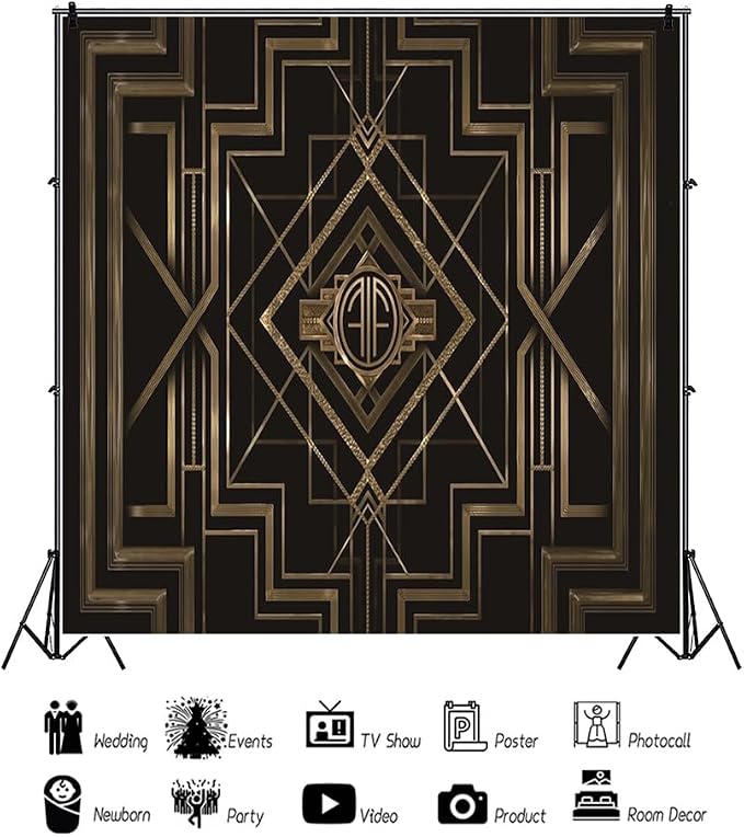 Leyiyi 10x10ft Great Black and Gold Birthday Photography Backdrop Adults Children Party Black and Gold Golden Banner Photo Studio Booth Background Newborn Baby Shower Decoration