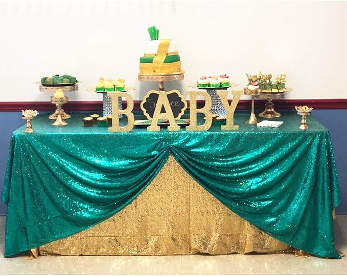 Juya Delight 60" x 102" Teal Rectangle Sequin Tablecloth for Party Dinner Banquet Festival Wedding Anniversary Exhibition Dessert Table