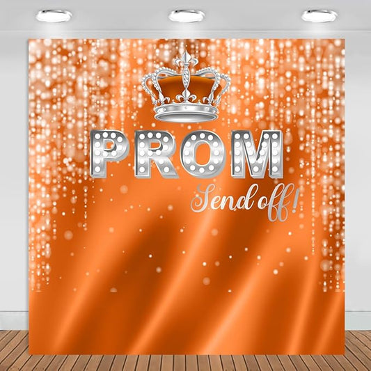Prom Send Off Backdrop Orange and Silver 2026 Graduation Photography Background Party Decorations Class of 2026 Congrats Grad Banner Photo Booth Props (Orange and Silver, 6x6ft)