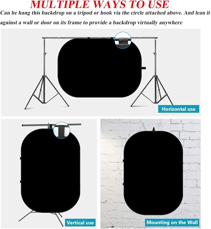5x7ft/1.5x2m Chromakey Black White Backdrop with 7.8ft/2.4m Stand, 2-in-1 Reversible Collapsible Pop-Up Black White Screen Background Panel for Photography Studio, Live Streaming, Video Shooting