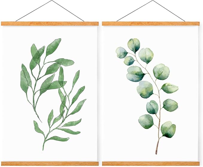 WITCOLOR Magnetic Poster Hanger, 17x11 17x24 17x17 Poster Frame Wood Wooden Magnet Print Posters Dowel Scroll Hanger Hangers Hanging Kit for Walls Map Canvas Artwork (Teak Wood, 17", 2 Pack)