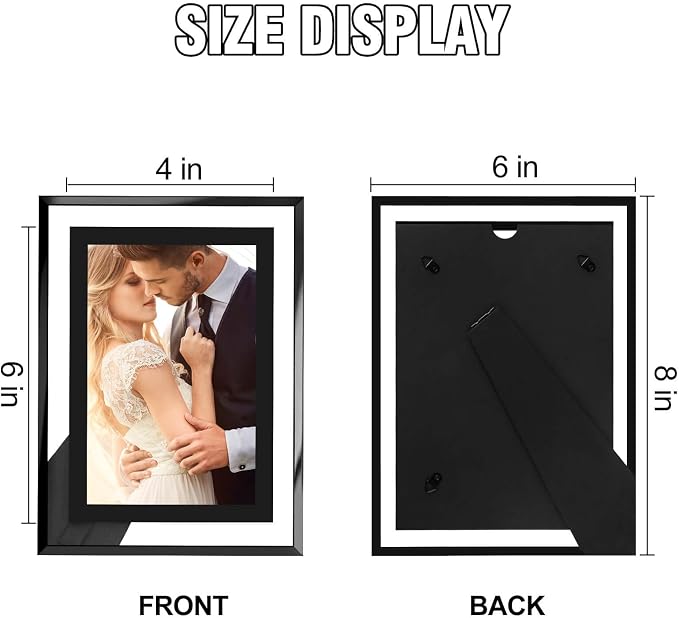 HIKWADERY 4x6 Picture Frames Black - Set of 2, HD Real Glass 4 by 6 Photo Frame for Tabletop Display, Wedding Birthday Mothers Day Gifts (4 x 6, Black)