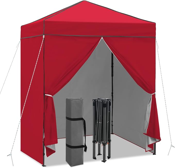 6x4 Pop Up Canopy Tent with Four Wall Panels, Instant Portable Beach Canopy, Outdoor Tent with Carry Bag for Camping, Sports, Tailgating, Events, Red