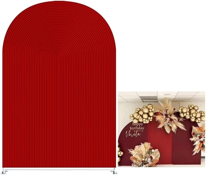 KONPON Red Ripples Arched Frame Fabric Cover for Birthday Partied Double-Sided Stretchy Chiara Backdrops Arched Wall Stands Covers Arch Backdrop Cover 3x6.5ft