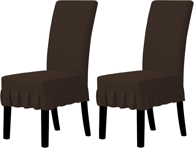 Easy-Going Dining Chair Covers Stretch Parsons Chair Slipcover with Skirt Chair Covers for Dining Room Restaurant Banquet (2 PCS, Chocolate)