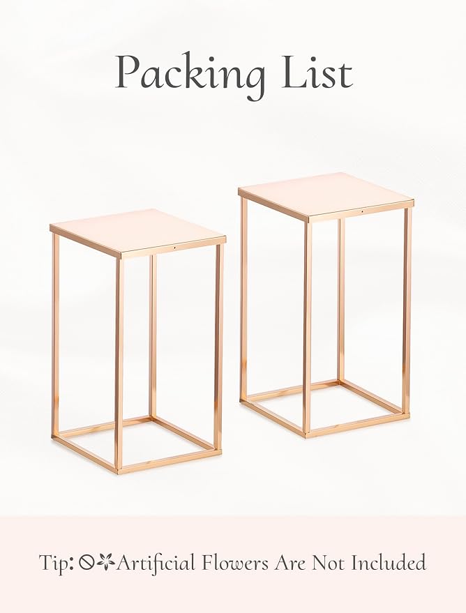 Gold Tall Stand for Wedding: 34.5in, With Metal Panel, Packs of 2 | Columnar Cube Shape, Easy to Assembly, Flowers Cakes Drinks Display Table Centerpieces for Wedding Party Event