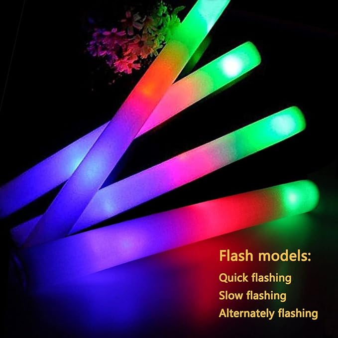 Glow Sticks Bulk - 38 Pcs LED Foam Sticks Glow in the Dark Party Supplies with 3 Modes Flashing Effect, Glow Batons Party Favors for Party Wedding Birthday Concert Halloween Christmas