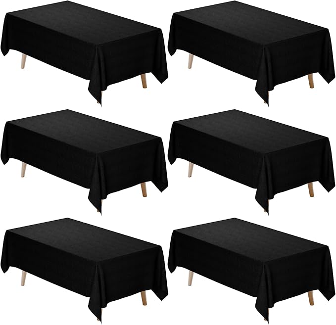 Fixwal 6 Pack Black 60 x 102 Inch Rectangle Tablecloths, Reusable Heavy Duty Washable Polyester Table Covers for 6 Ft Tables, Wedding, Party, Outdoor, Picnic, Camping