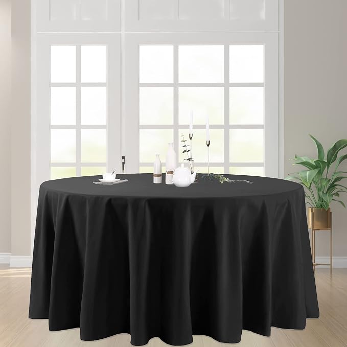 6 Pack Black Round Tablecloths 120 Inches Table Cloth Stain and Wrinkle Resistant Washable Polyester Table Cover Fabric for Party, Wedding,Dining,and Banquet Decoration