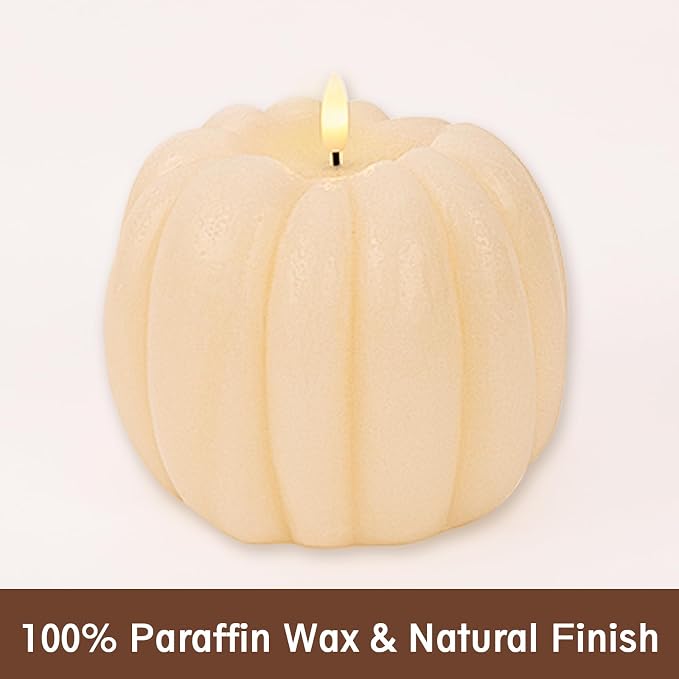 Fall Decorations for Home - Fall Decor - Flickering Flameless Wax Pumpkin LED Candle with Timer Remote - Light Up Pumpkin Candle for Mantel Table - Thanksgiving Centerpiece for Autumn Indoor Decor