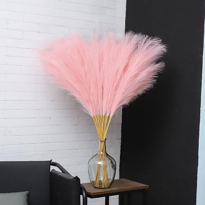 43" Pink Pampas Grass Decor - 8pc Tall Faux Fluffy Pampas Grass for Wedding, Boho, Home, Baby Shower, Mother's Day Decor