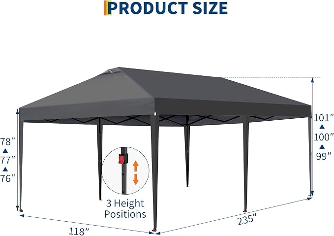 Garvee 10x20ft Pop Up Canopy Tent, Heavy Duty Outdoor Instant Gazebo Shelter, UV-Resistant Waterproof Canopy with Wheeled Bag, Adjustable Height, for Patio, Beach, Garden, Events, Parties