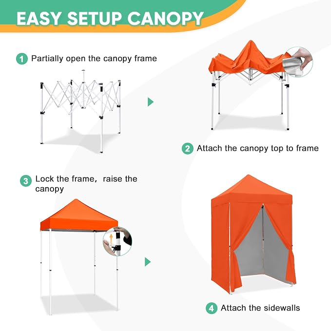 5x5 Pop Up Canopy Tent with Four Sidewalls, Instant Portable Beach Canopy, Outdoor Tent with Carry Bag for Camping, Sports, Tailgating, Events, Orange
