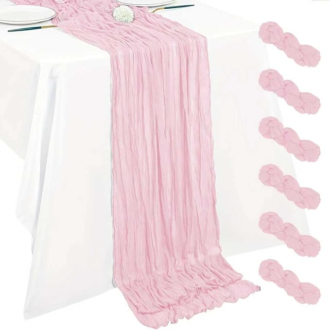 Cheesecloth Table Runner 10ft Rustic Gauze Cheese Cloth 35 x 120 Inches Long for Christmas Wedding Bridal Baby Shower Birthday Table Decorations (Dusty Pink, 6 Pack-10FT)