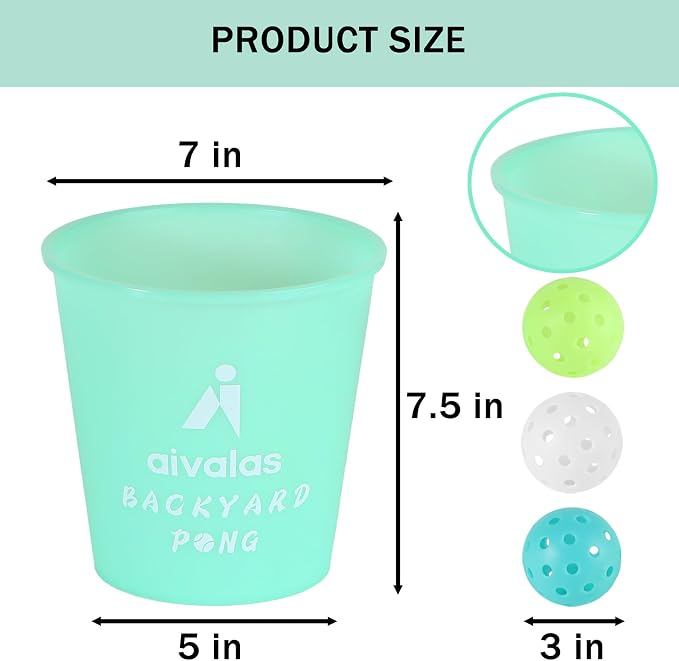 Aivalas Yard Pong Outdoor Games Glow Set in Dark for Adults,Family and Kids,Giant Yard Pong for Beach,Camping,Lawn,Backyard and Yard Parties,with Buckets, Balls and Carrying Bag
