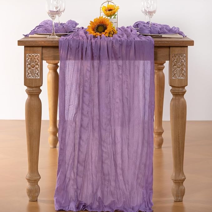 DeZerlor Lavender Purple Cheesecloth Table Runner 6 Pack Spring Easter Table Runners Boho Gauze 120 Inches Cheese Cloth Table Decor for Wedding Bridal Baby Shower Parties