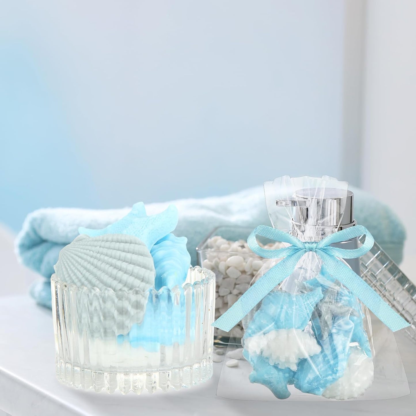 200g Sea Glass Soap Decor Seashell Decorative Soaps for Bathroom Home Decor Beach Wedding Nautical Wedding Party Favors Beach Bridal Shower Favors(Seashell)