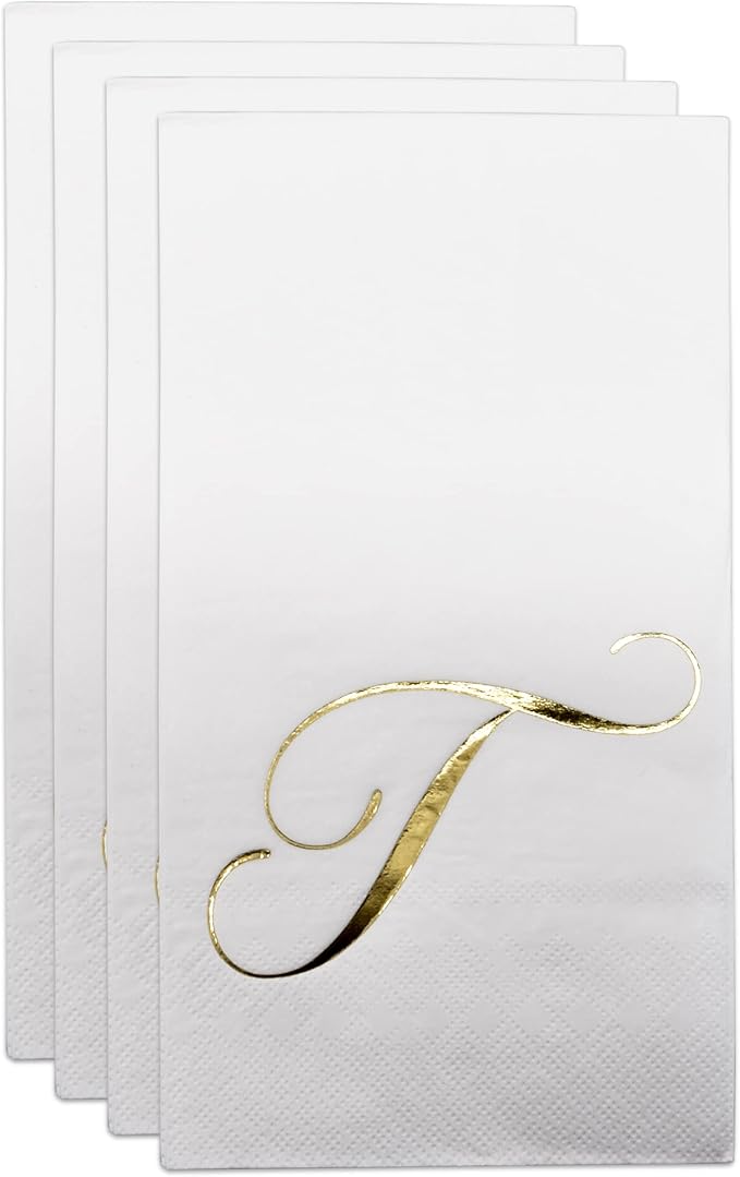 T Monogram Guest Napkins 100 Pack Initial Letter Personalized Napkins Paper Disposable Bathroom Towels Wedding Party Table Decor Supplies