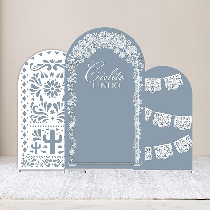 Set of 3 Arch Backdrop Cover Cielito Lindo Baby Shower Spandex Arch Fabric Cover for Mexican Bridal Wedding Birthday Party Decoration (6FT 6.6FT 7.2FT,Dusty Blue)