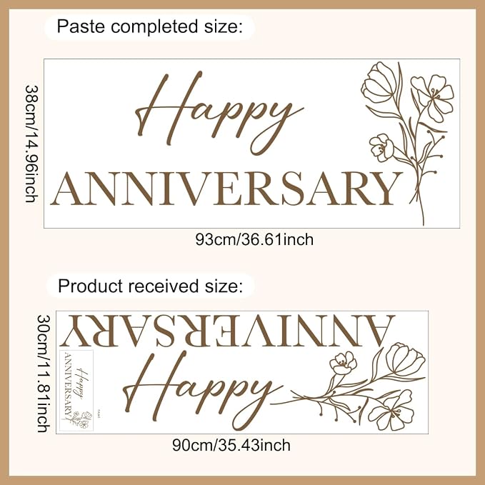 Happy Anniversary Wall Decal, Vinyl Party Decorations Backdrop Sticker, Brown (Brown（Anniversary）)