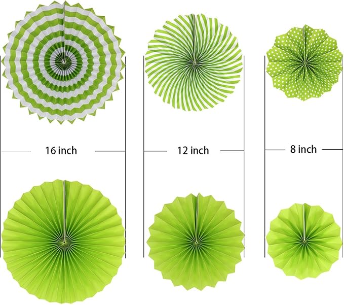 Party Hanging Paper Fans Set, Green Round Pattern Paper Garlands Decoration for St Patrick's Day Party Decorations Graduation Birthday Wedding Events Accessories, Set of 6