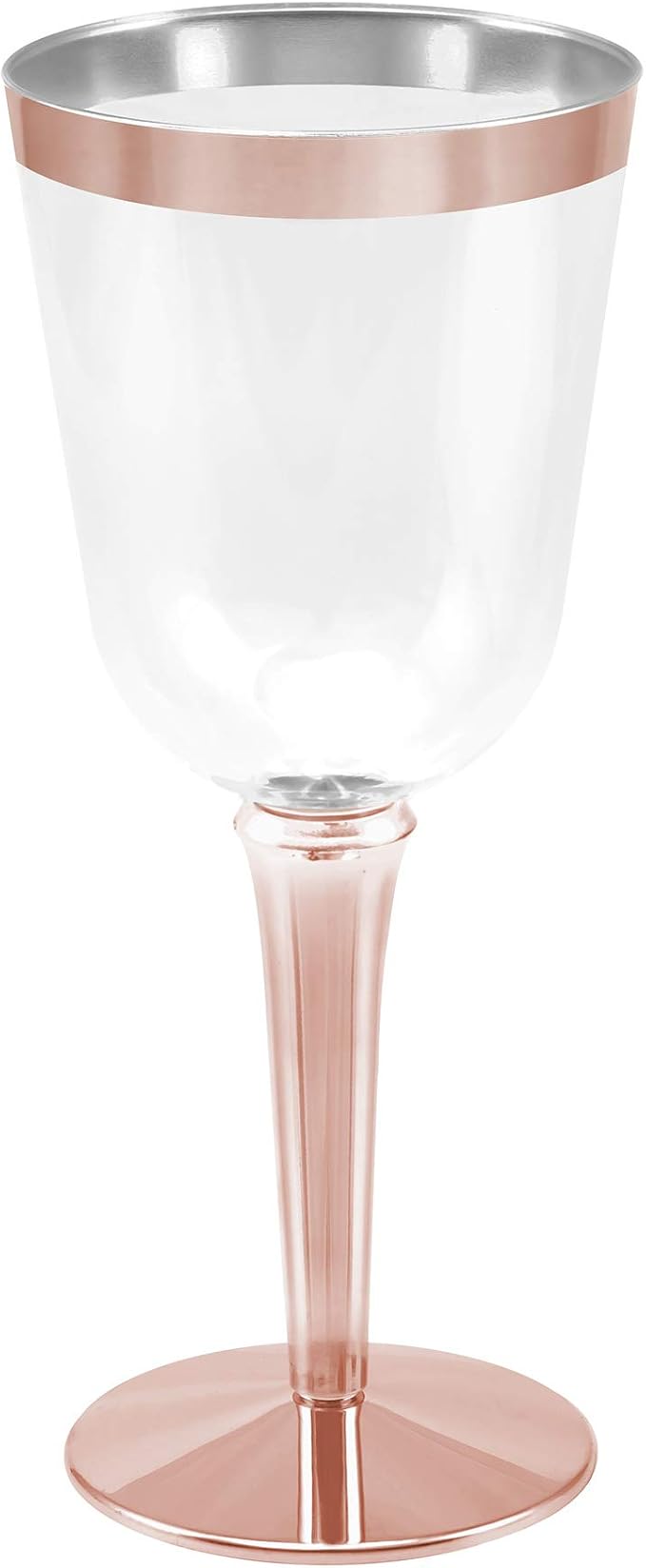 BloominGoods 50 Rose Gold Rimmed Disposable Plastic Wine Glasses | Large 10 oz. Premium Clear Hard Plastic Fancy Wine Cups for Weddings & Events (50-Pack)