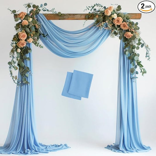 Wokceer Wedding Arch Draping Fabric 2 Panels 28.7" x 20FT Dusty Blue Drapes Sheer Fabric Backdrop Arch Draping Fabric for Wedding Ceremony Birthday Party Bridal Shower Decoration