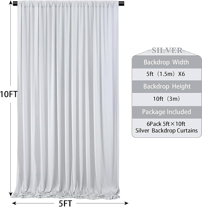 30ft x 10ft Wrinkle Free Silver Backdrop Curtain for Parties, Thick Fabric Backdrop Drapes for Wedding Space Birthday Party Photography Background Baby Shower Decor