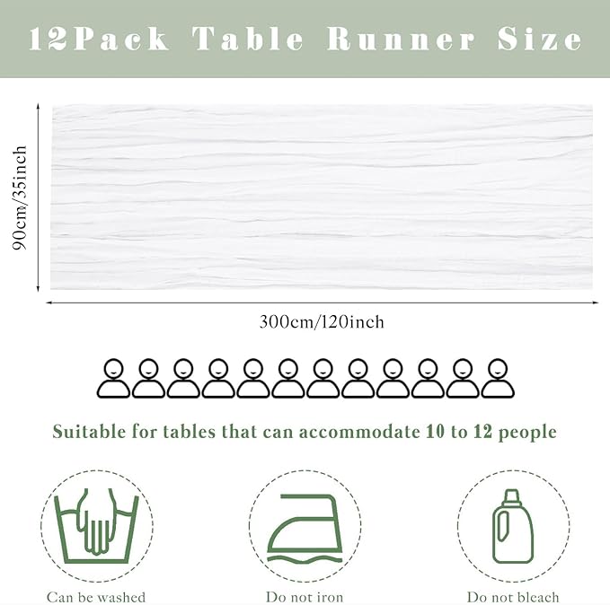 6 Pcs White Cheesecloth Table Runner 10FT Runner for Tables Gauze Fabric Boho Cheese Cloth Table Runner Decoration Rustic Semi Sheer Runner for Wedding Birthday Holiday Bridal Shower Party (White)