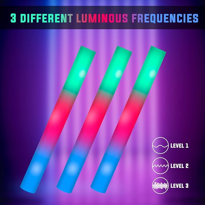SHQDD 200 PCS LED Foam Sticks, Bulk Glow Sticks, Foam Glow Sticks for Wedding with 3 Modes Colorful Flashing, Glow in the Dark Party Supplies for Wedding, Raves, Concert, Sporting Events
