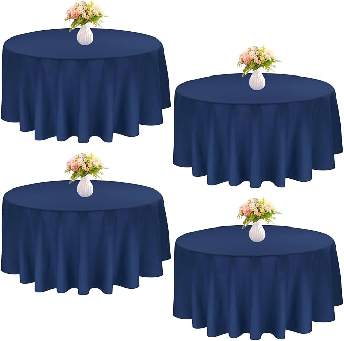 4 Pack Round Tablecloth 90 Inch Polyester Navy Blue Washable Fabric Table Covers for Wedding Dining Table Buffet Parties Banquet Decoration（Navy Blue）