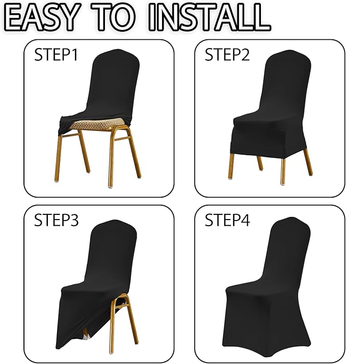 Asnomy Chair Covers Stretch Spandex Chair Covers Universal Fitted Chair Cover Protector for Wedding,Party,Dining and Banquet（Black, 50 PCS