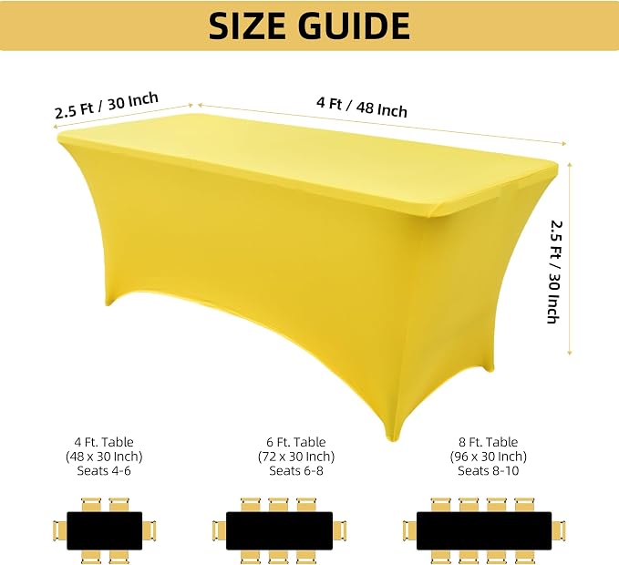2-Pack 4ft Spandex Table Covers for Rectangular Folding Tables - Wrinkle Resistant Stretch Tight Table Cloths - Ultimate Fitted Table Protector for Parties, Banquet, and Wedding