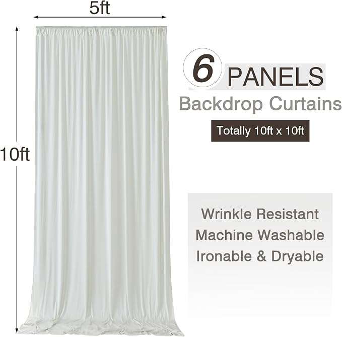 30ftx10ft Wrinkle Free Ivory Backdrop Curtains for Parties, 6 Panels 5x10ft Silky Polyester Photo Backdrop Drapes Back Drop Cloth Drapry for Wedding Birthday Photography Background
