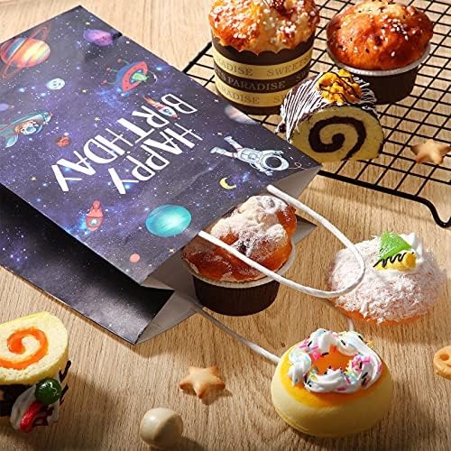 Outus 16 Pack Outer Birthday Space Party Favors Space Goody Bags with Handles Galaxy Gift Bags Kraft Paper Planet Goodie Treat Astronaut Present for Boys Girls Theme Party